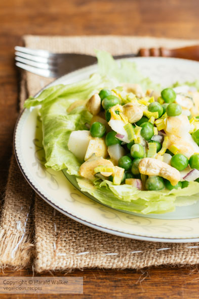 Crunchy Curried Pea Salad with Apples Cashews and Water Chestnuts