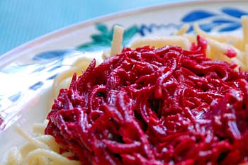 Tagliatelle with Shredded Beets, Sour Cream & Parsley