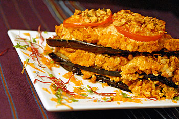 Eggplant lasagna with chopped nut filling