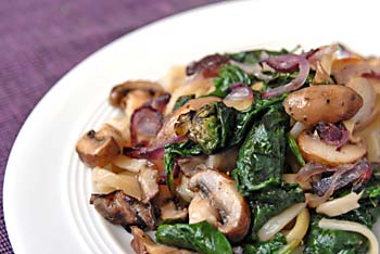 Mixed Mushrooms and Spinach on Pasta