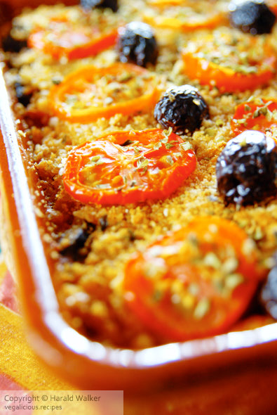 Provencal tian of chickpeas, eggplant, tomatoes and olives
