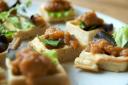 Waffle Pieces with Lettuce and Papaya Chutney