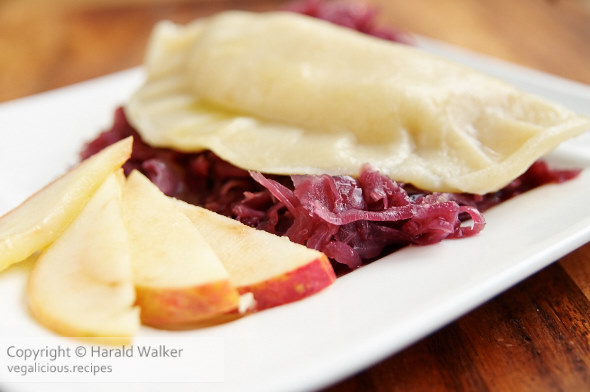 Parsnip Pierogi with Red Cabbage and Sauted Apples