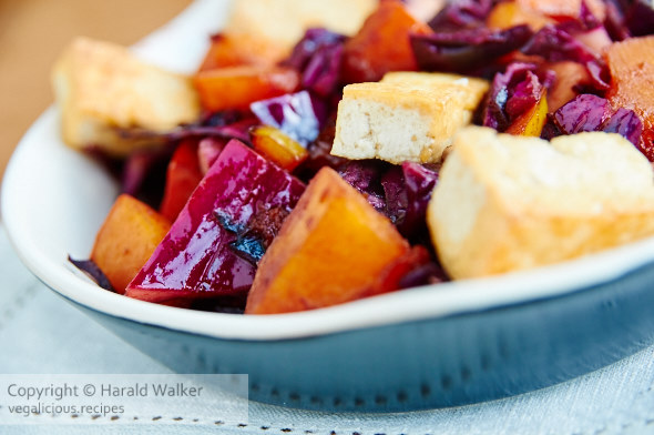 Stir-Fried Tofu, Red Cabbage and Winter Squash