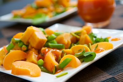 Sweet Potato Apricot Salad with Green Beans and Pistachios