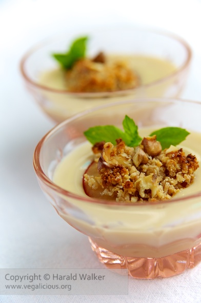 Almond-Walnut Topped Plums with Soy Custard