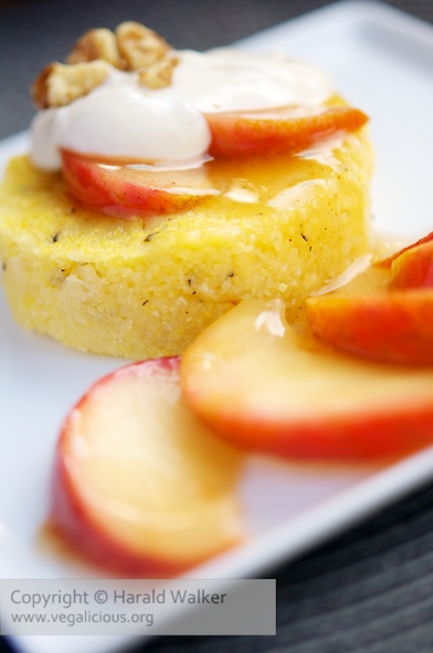 Savory Uncheesy Polenta with Sauteed Apples and Vegan Cream Cheese