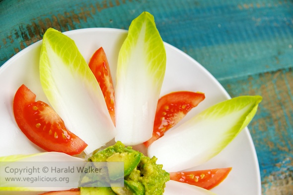 Belgian Endive with Guacamole and Tomatoes