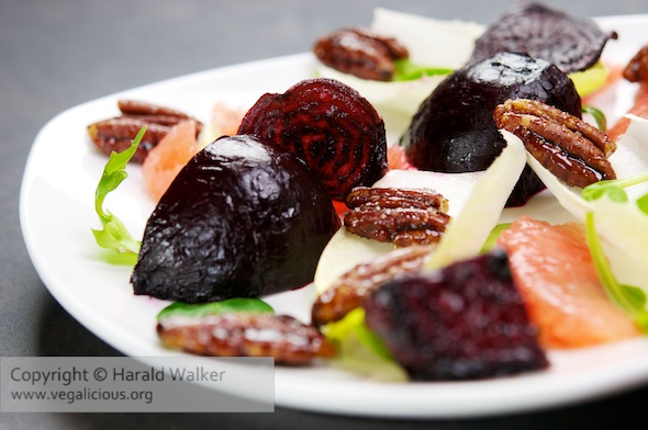 Roasted Beet and Grapefruit Salad with Belgian Endive and Candied Pecans