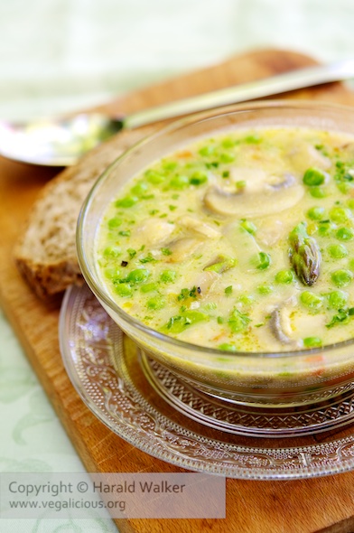 Creamy Mushroom Soup with Spring Vegetables