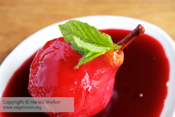 Pears Poached in Elderberry Syrup