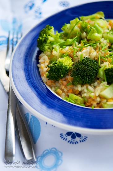 Broccoli Risotto with Red Lentils