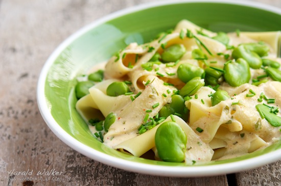 Papparedelle with Fava Beans and Garlicy Soy Sauce