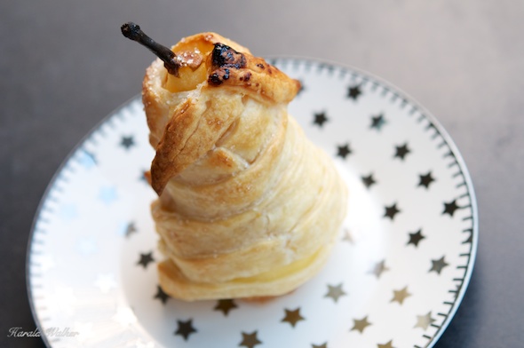 Baked Nut Filled Pears en Croute with Lemon Syrup