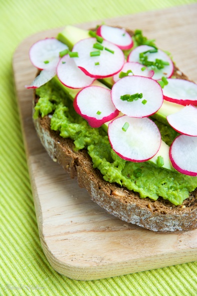 Green Pea Spread Toast with Avocado and Radishes