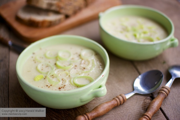 Parsnip apple and leek soup - Click here to license this image from Stocksy
