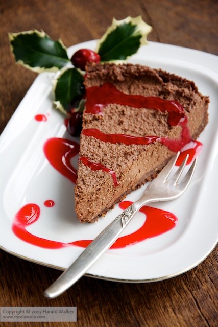Chocolate Cheesecake with Cranberry Coulis
