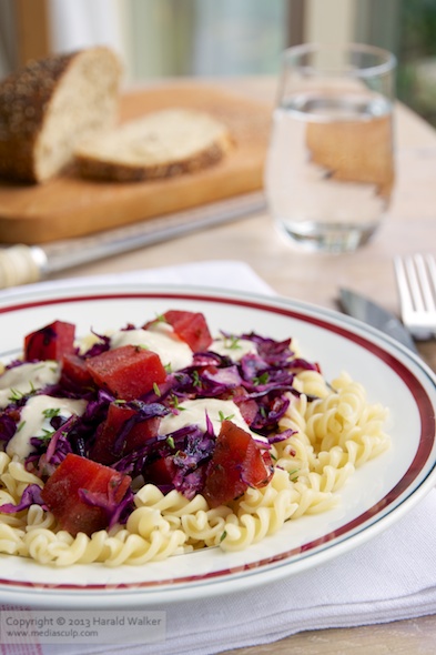 Beets and Red Cabbage on Pasta