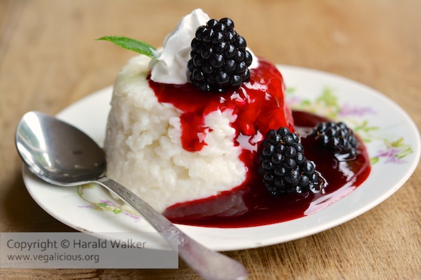Almond Rice Pudding with Blackberry Sauce
