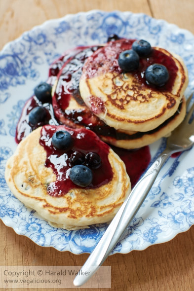 Lemon Blueberry Pancakes  with Blueberry Syrup