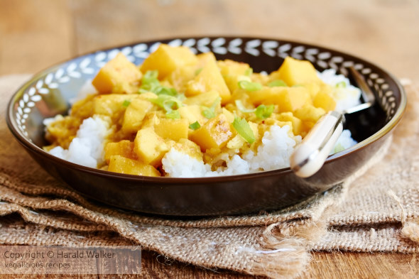 Curried Rutabaga and Apple on Rice