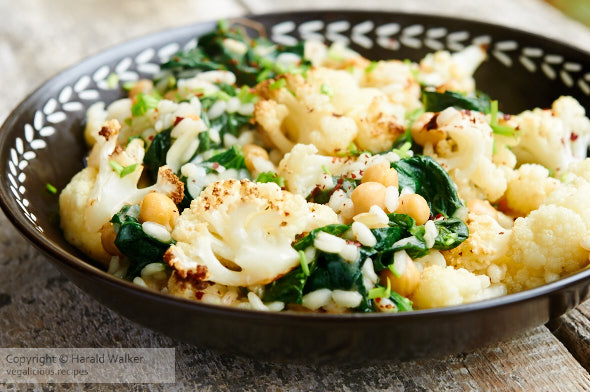 Roasted Cauliflower Risotto with Spinach and Chickpeas