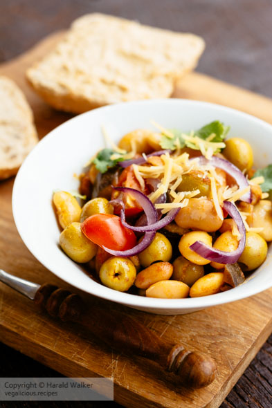 Mixed Bean Bowl with Eggplant and Green Olives