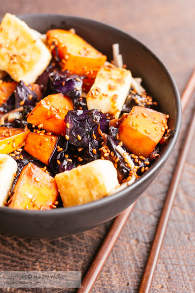 Red Cabbage and Winter Squash with Stir-fried Tofu